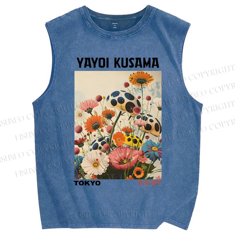 Unisex Yayoi Kusama Flowers Printed Washed Tank Top