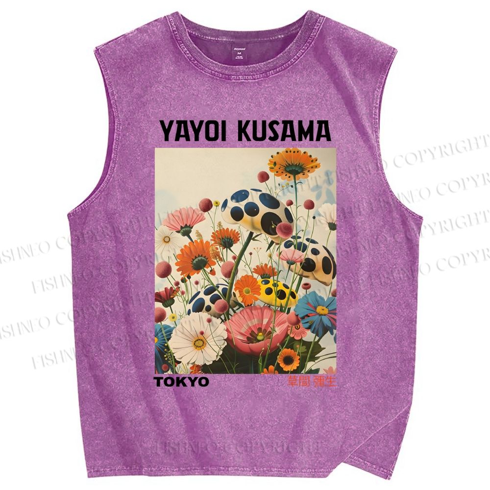 Unisex Yayoi Kusama Flowers Printed Washed Tank Top
