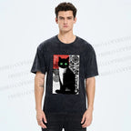 Unisex Japanese Style Secret Cat Meme Printed Washed Tee