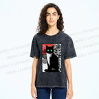 Unisex Japanese Style Secret Cat Meme Printed Washed Tee
