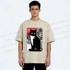 Unisex Japanese Style Secret Cat Meme Printed Washed Tee