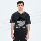 Unisex Nap Time Cat Printed Washed Tee