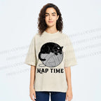 Unisex Nap Time Cat Printed Washed Tee