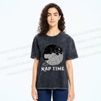Unisex Nap Time Cat Printed Washed Tee