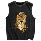 Unisex Wild Cat Panther Printed Washed Tank Top