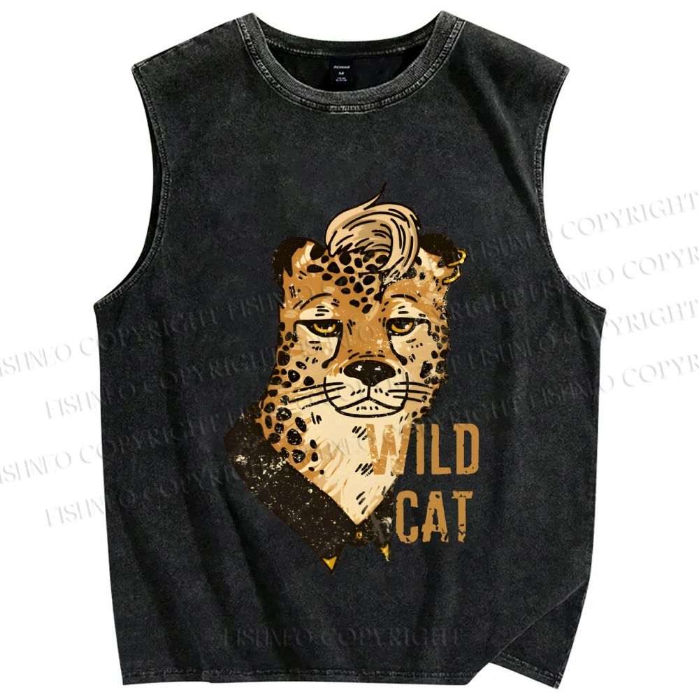 Unisex Wild Cat Panther Printed Washed Tank Top