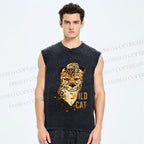 Unisex Wild Cat Panther Printed Washed Tank Top