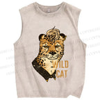 Unisex Wild Cat Panther Printed Washed Tank Top