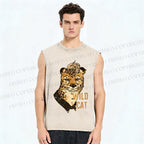 Unisex Wild Cat Panther Printed Washed Tank Top