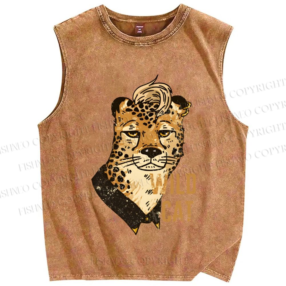 Unisex Wild Cat Panther Printed Washed Tank Top
