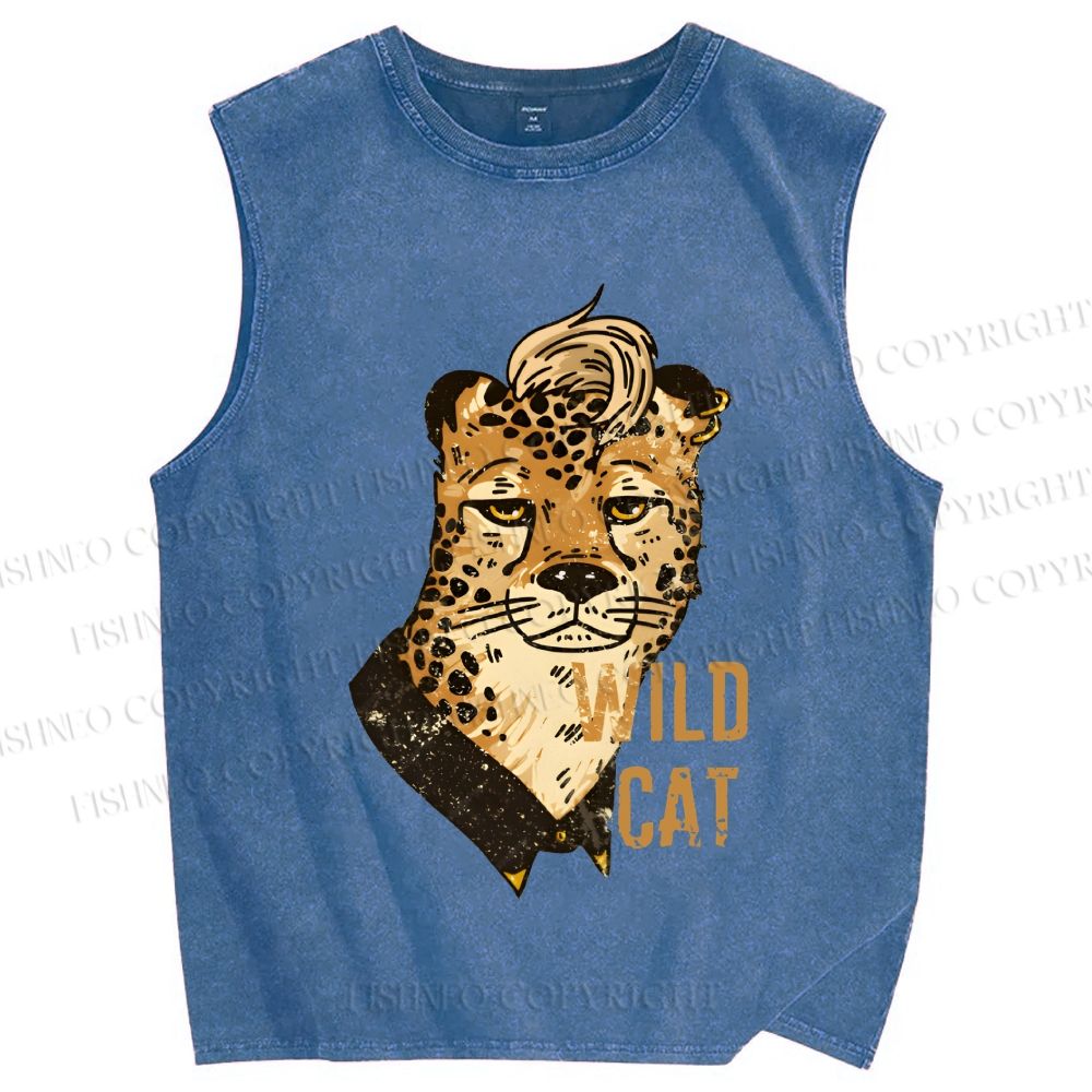 Unisex Wild Cat Panther Printed Washed Tank Top