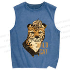 Unisex Wild Cat Panther Printed Washed Tank Top