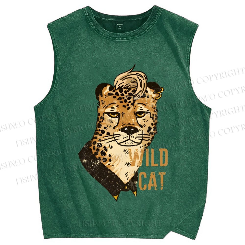 Unisex Wild Cat Panther Printed Washed Tank Top