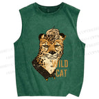 Unisex Wild Cat Panther Printed Washed Tank Top
