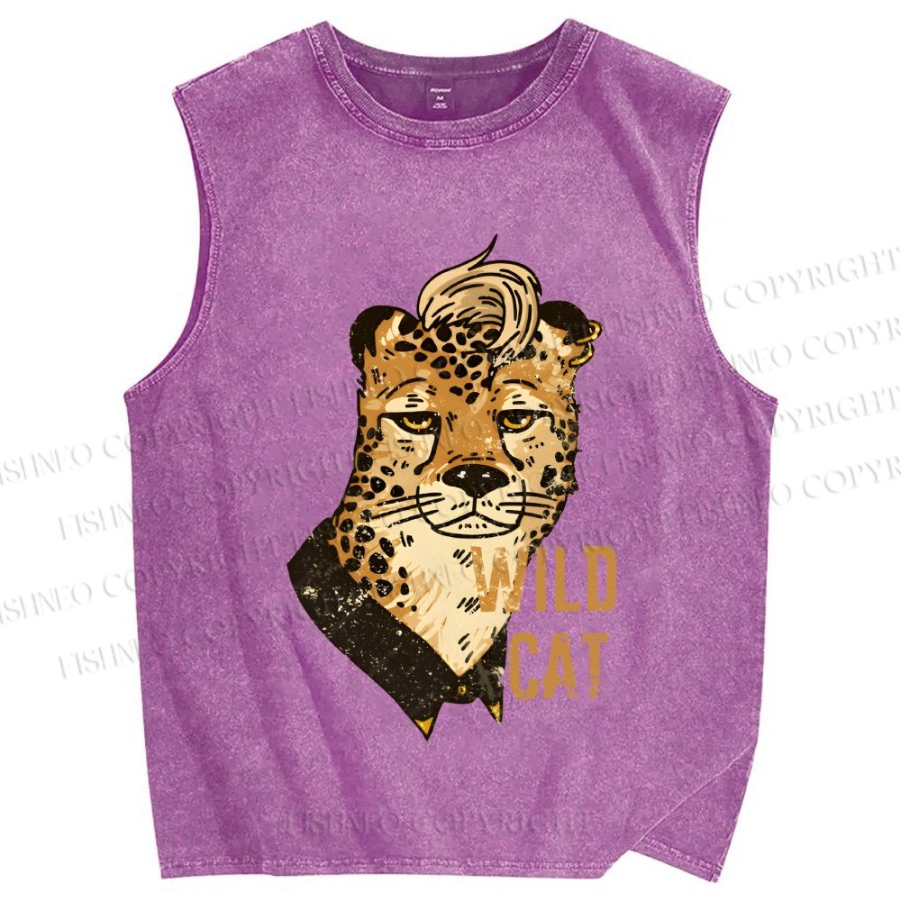 Unisex Wild Cat Panther Printed Washed Tank Top