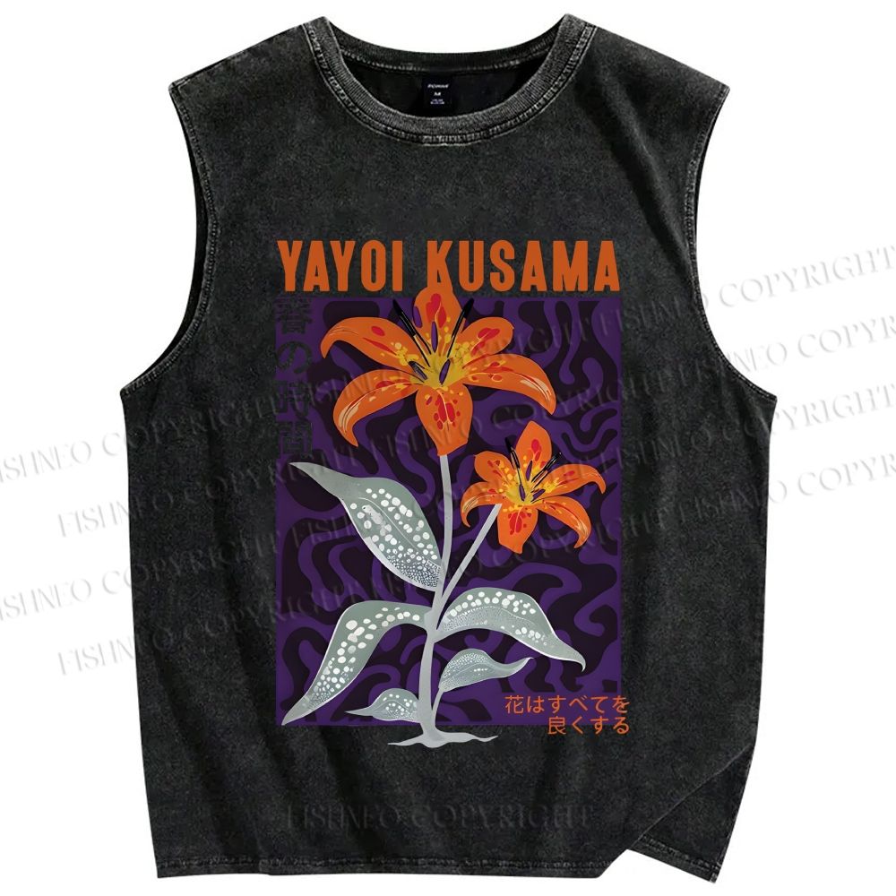 Unisex Yayoi Kusama Flower Printed Washed Tank Top