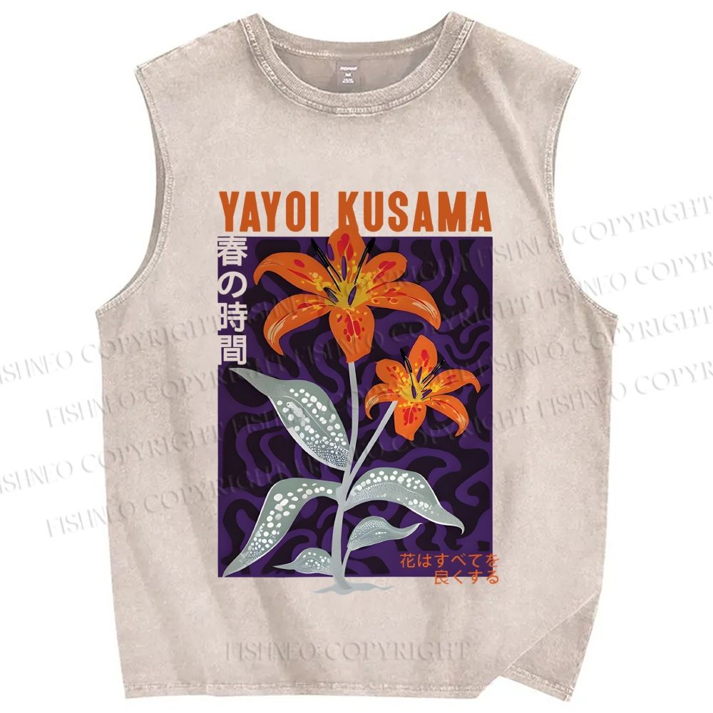 Unisex Yayoi Kusama Flower Printed Washed Tank Top