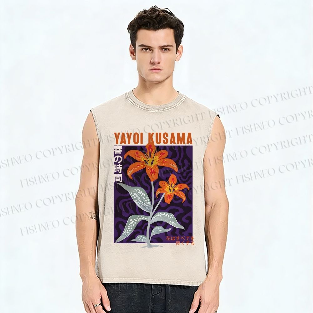 Unisex Yayoi Kusama Flower Printed Washed Tank Top