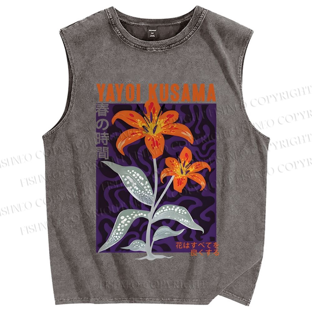 Unisex Yayoi Kusama Flower Printed Washed Tank Top