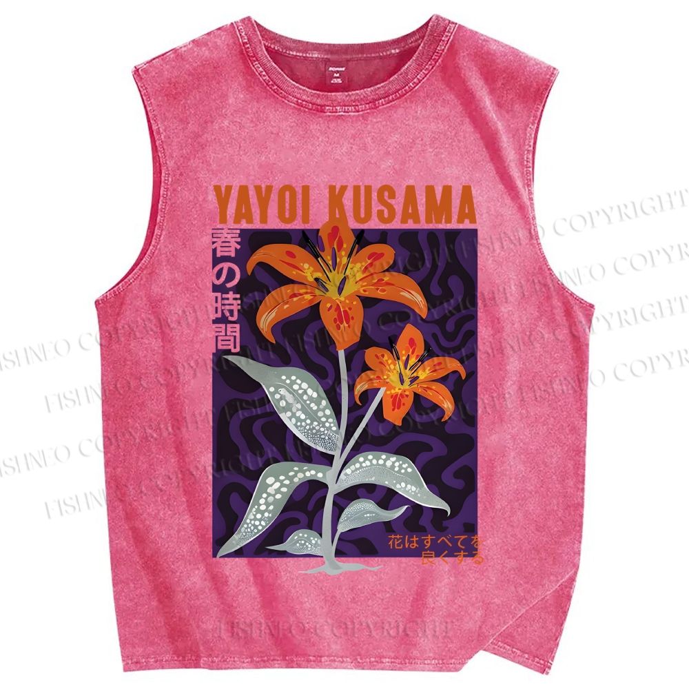 Unisex Yayoi Kusama Flower Printed Washed Tank Top