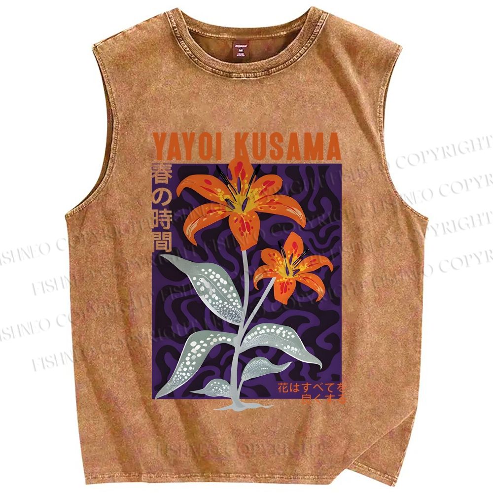 Unisex Yayoi Kusama Flower Printed Washed Tank Top