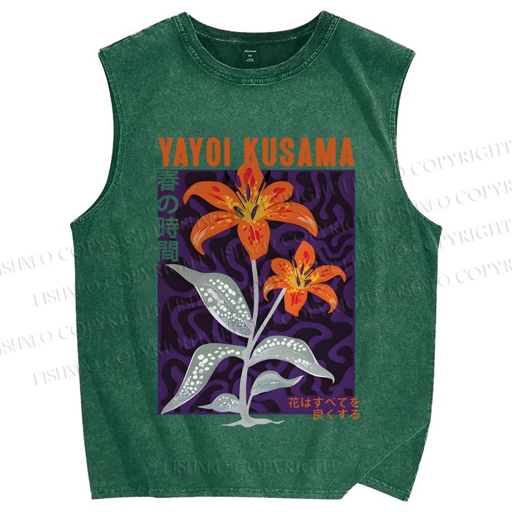 Unisex Yayoi Kusama Flower Printed Washed Tank Top