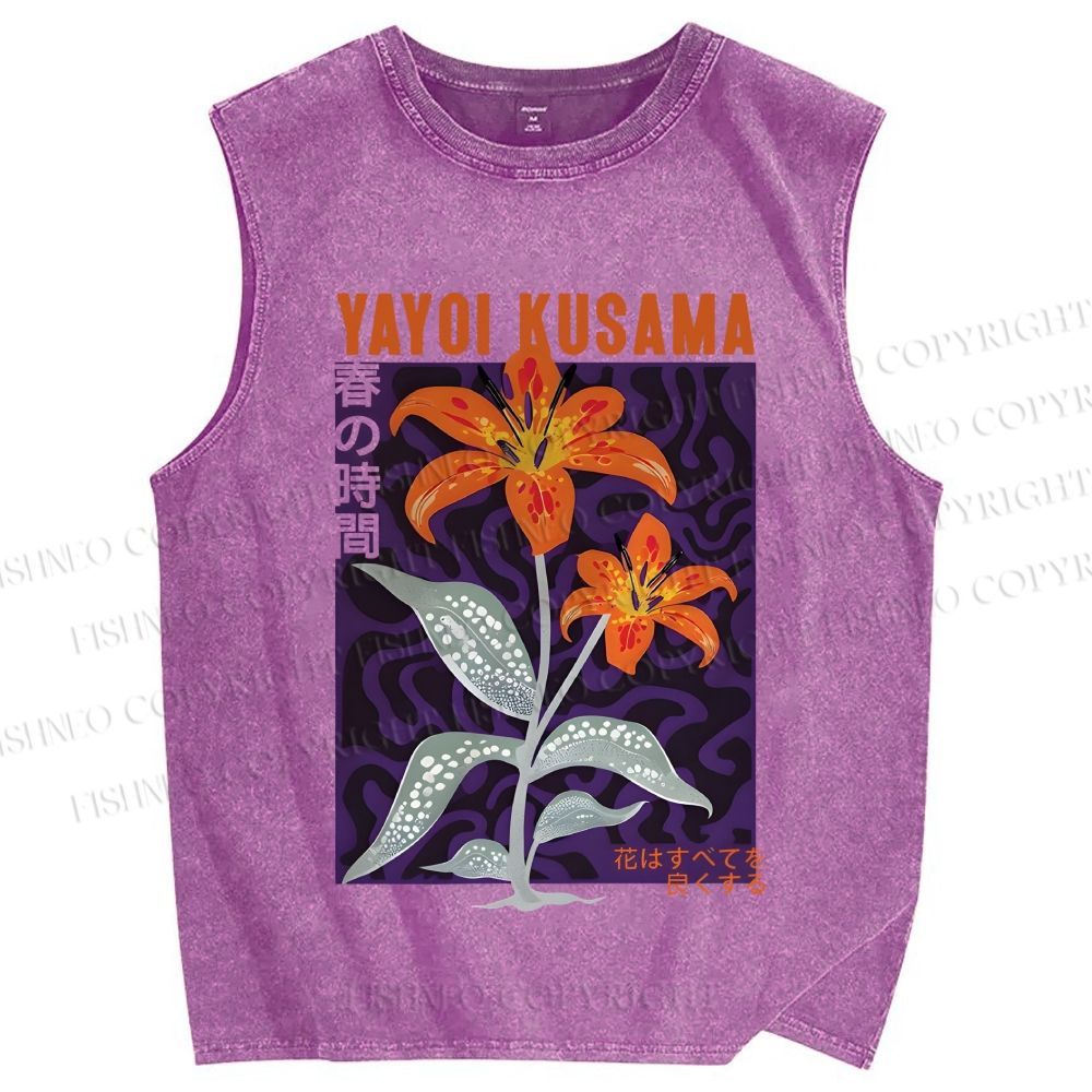 Unisex Yayoi Kusama Flower Printed Washed Tank Top