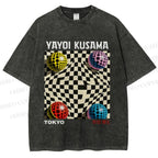 Unisex Yayoi Kusama 3D Geometric Pattern Printed Washed Tee
