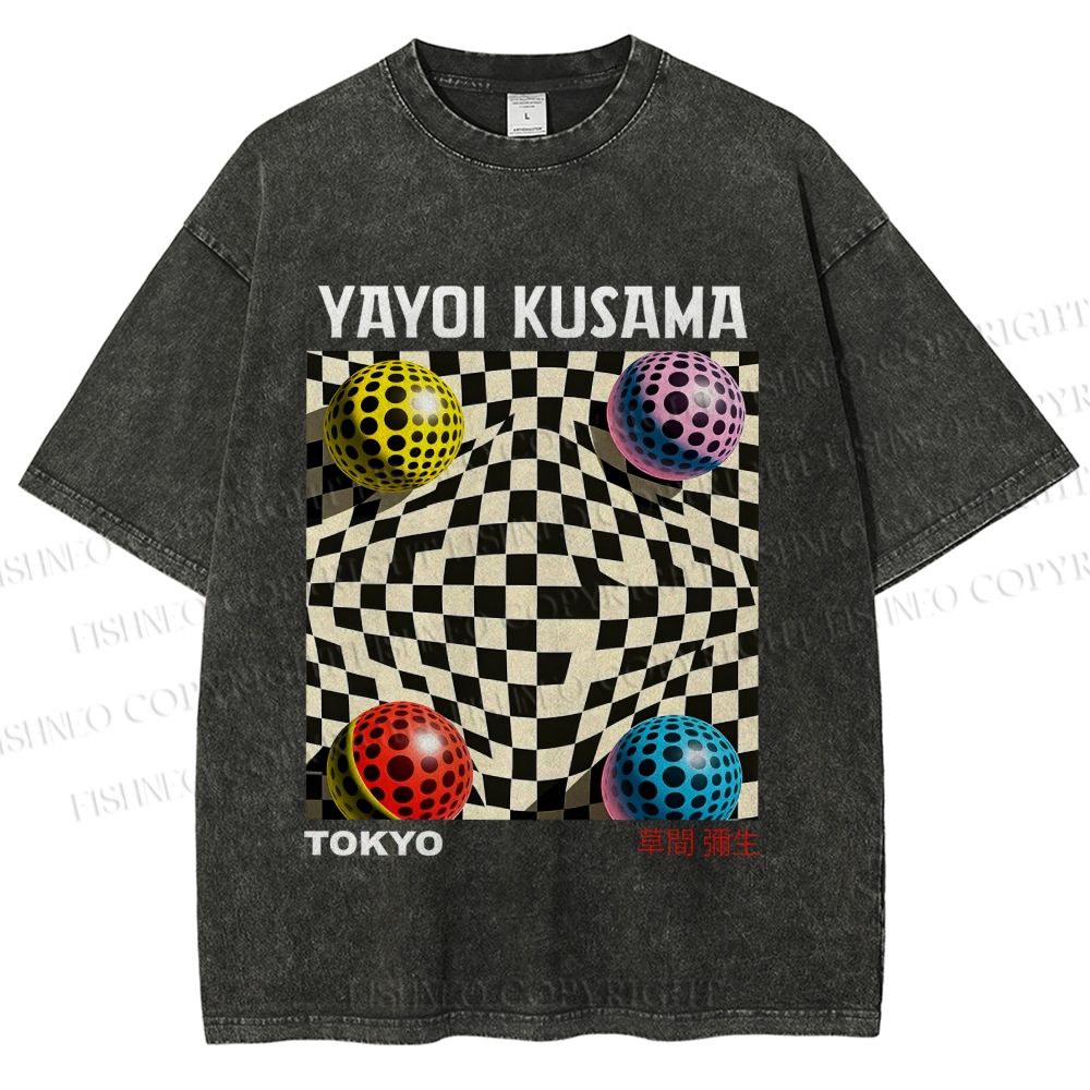 Unisex Yayoi Kusama 3D Geometric Pattern Printed Washed Tee