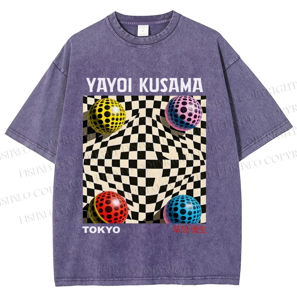Unisex Yayoi Kusama 3D Geometric Pattern Printed Washed Tee