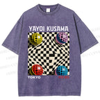 Unisex Yayoi Kusama 3D Geometric Pattern Printed Washed Tee