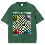 Unisex Yayoi Kusama 3D Geometric Pattern Printed Washed Tee