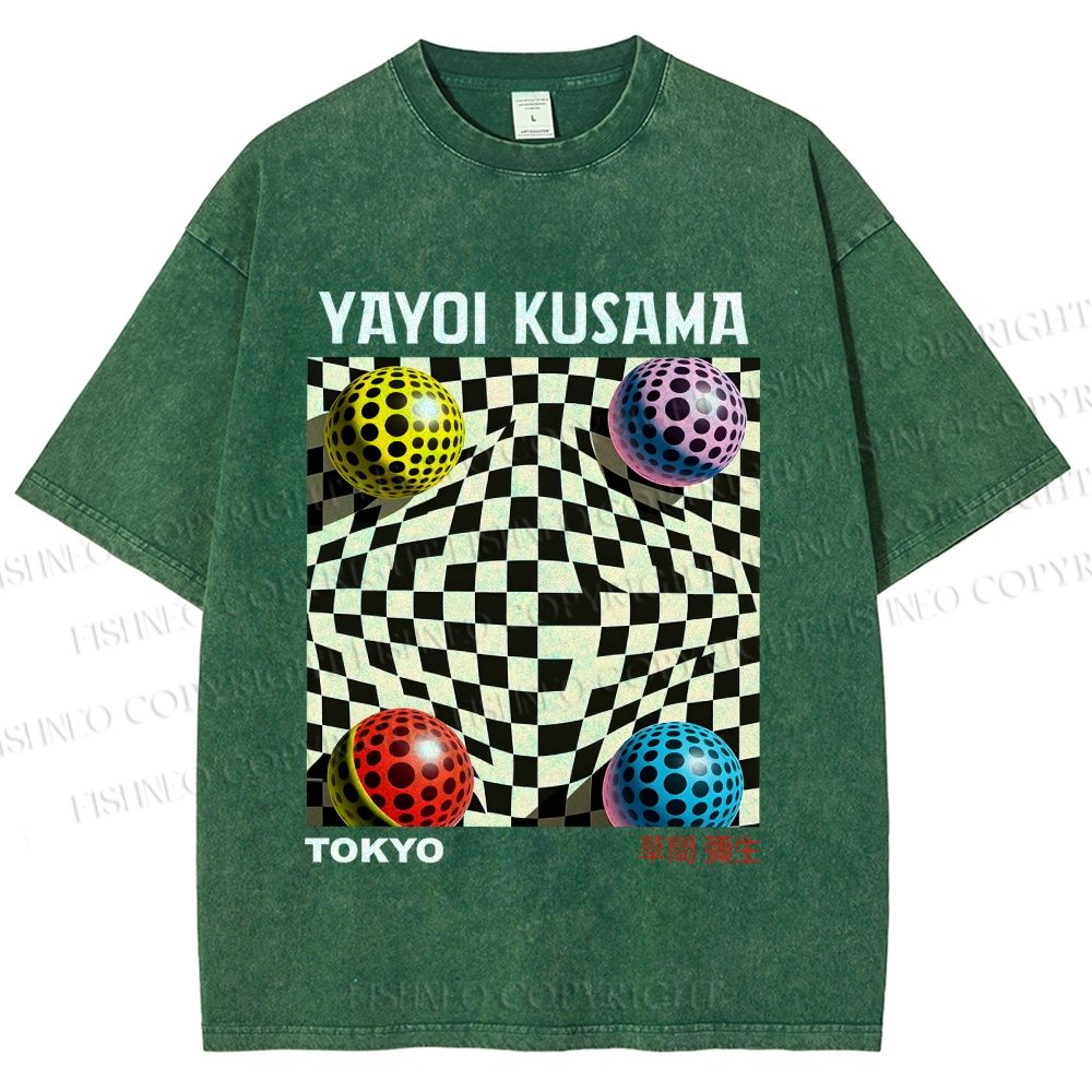 Unisex Yayoi Kusama 3D Geometric Pattern Printed Washed Tee