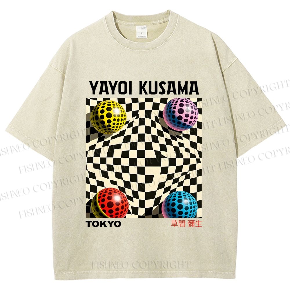 Unisex Yayoi Kusama 3D Geometric Pattern Printed Washed Tee