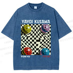 Unisex Yayoi Kusama 3D Geometric Pattern Printed Washed Tee