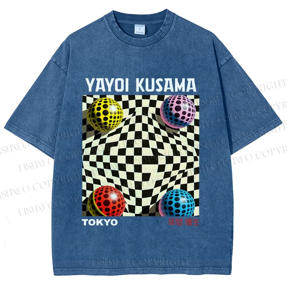Unisex Yayoi Kusama 3D Geometric Pattern Printed Washed Tee