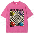 Unisex Yayoi Kusama 3D Geometric Pattern Printed Washed Tee
