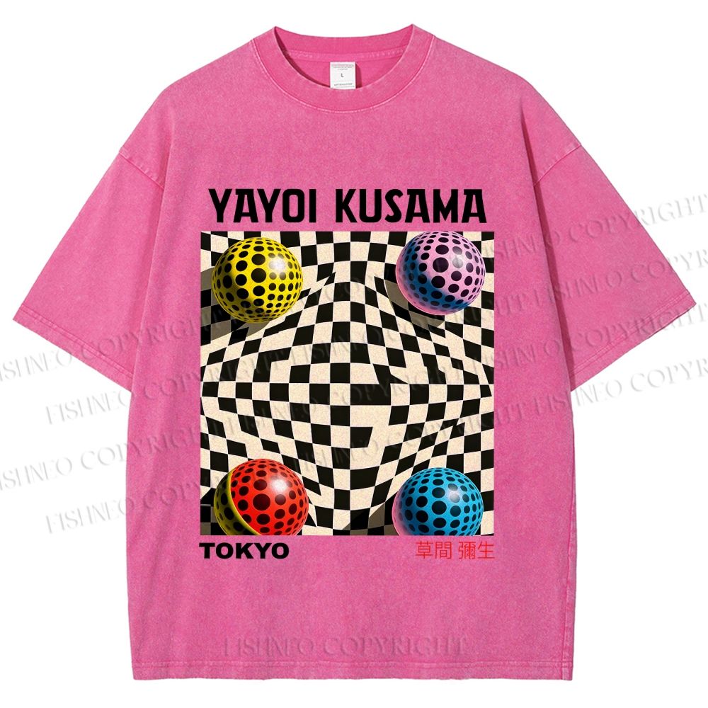 Unisex Yayoi Kusama 3D Geometric Pattern Printed Washed Tee