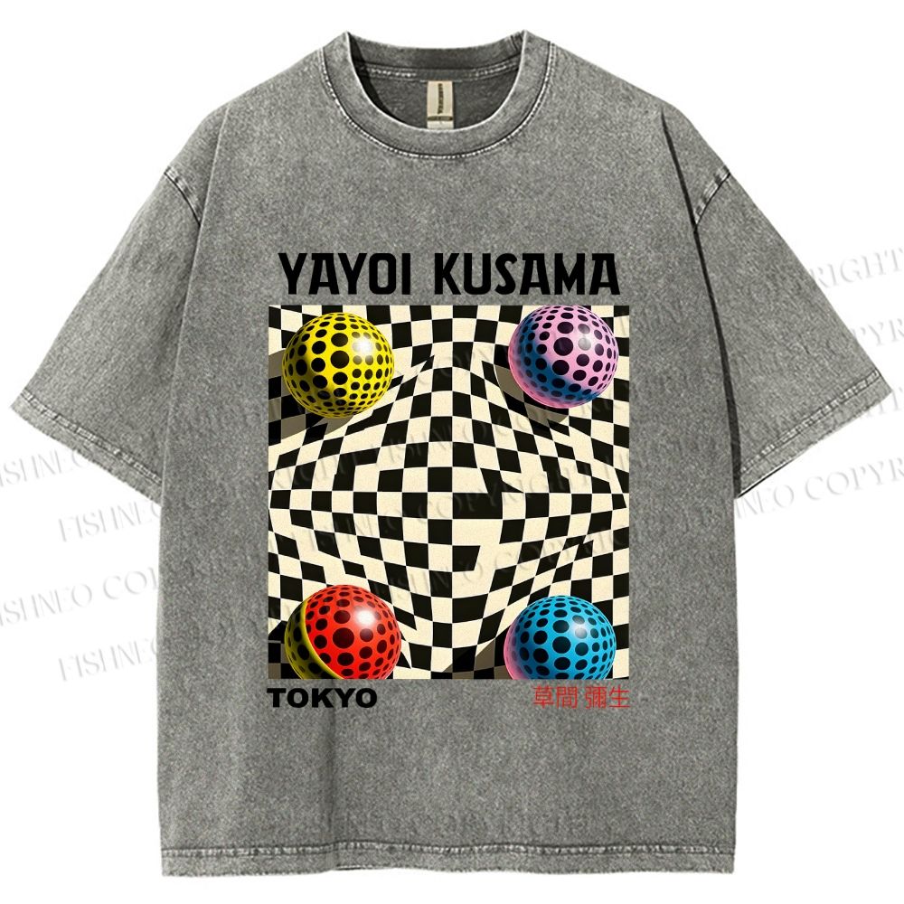 Unisex Yayoi Kusama 3D Geometric Pattern Printed Washed Tee