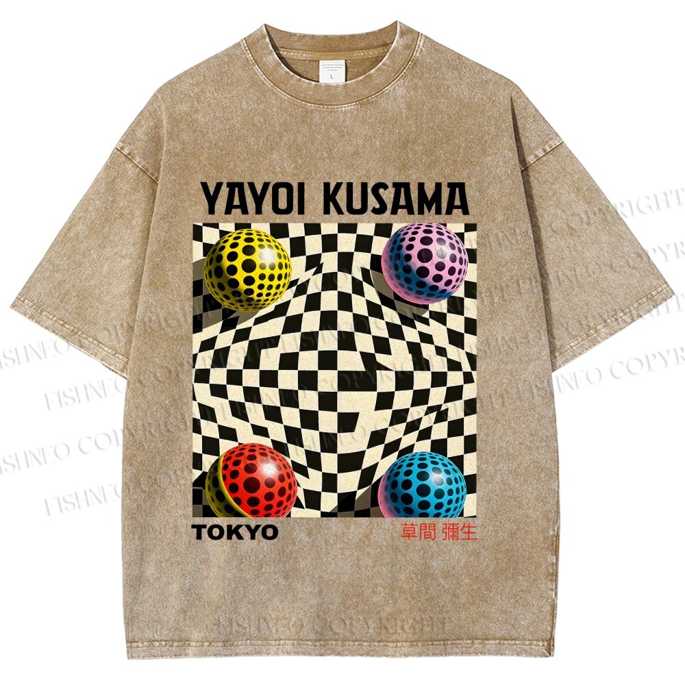 Unisex Yayoi Kusama 3D Geometric Pattern Printed Washed Tee
