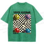 Unisex Yayoi Kusama 3D Geometric Pattern Printed Washed Tee