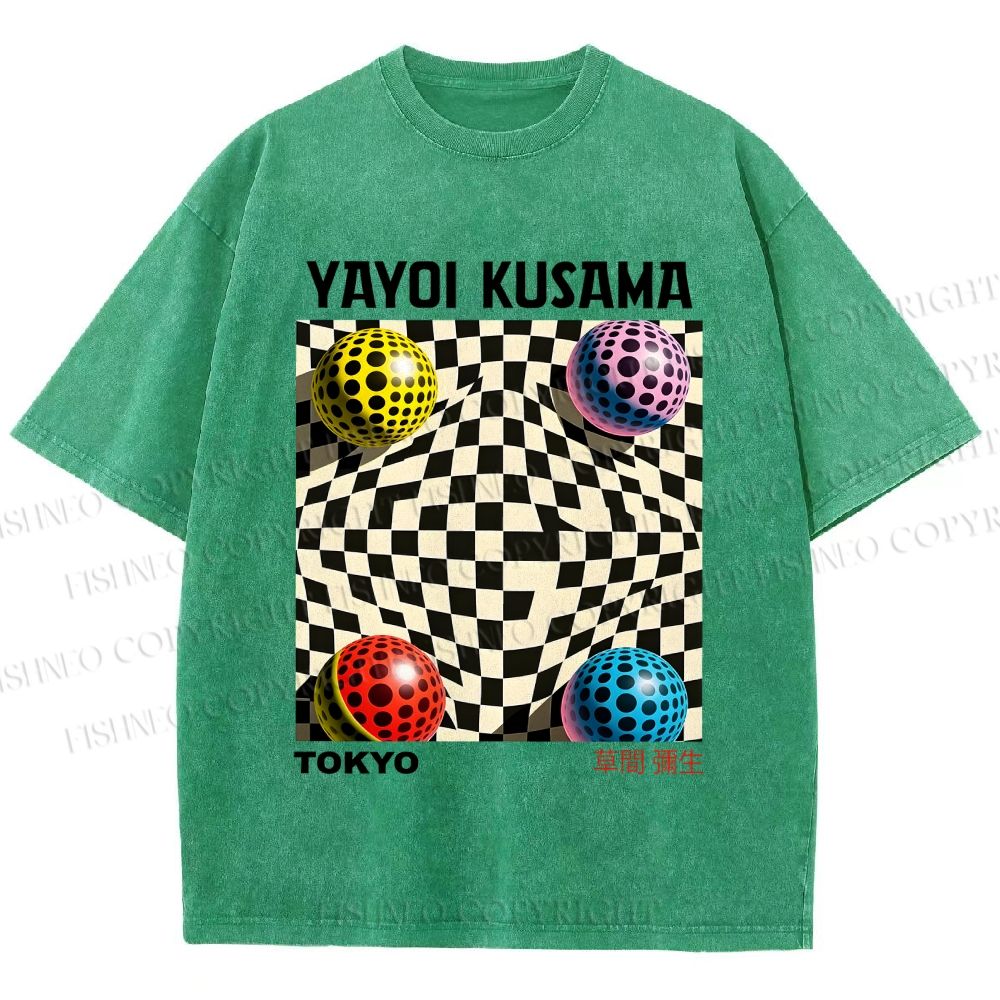 Unisex Yayoi Kusama 3D Geometric Pattern Printed Washed Tee