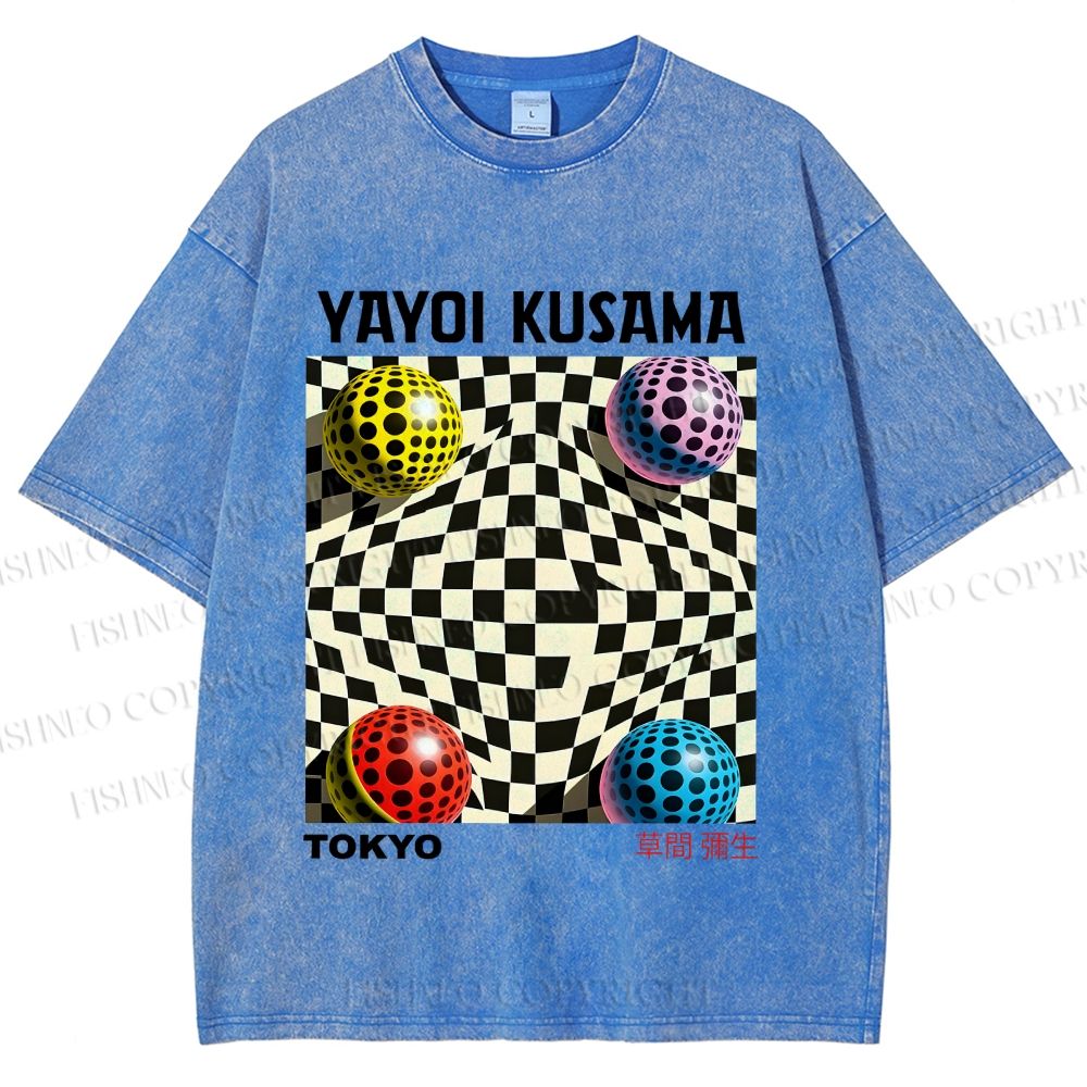 Unisex Yayoi Kusama 3D Geometric Pattern Printed Washed Tee