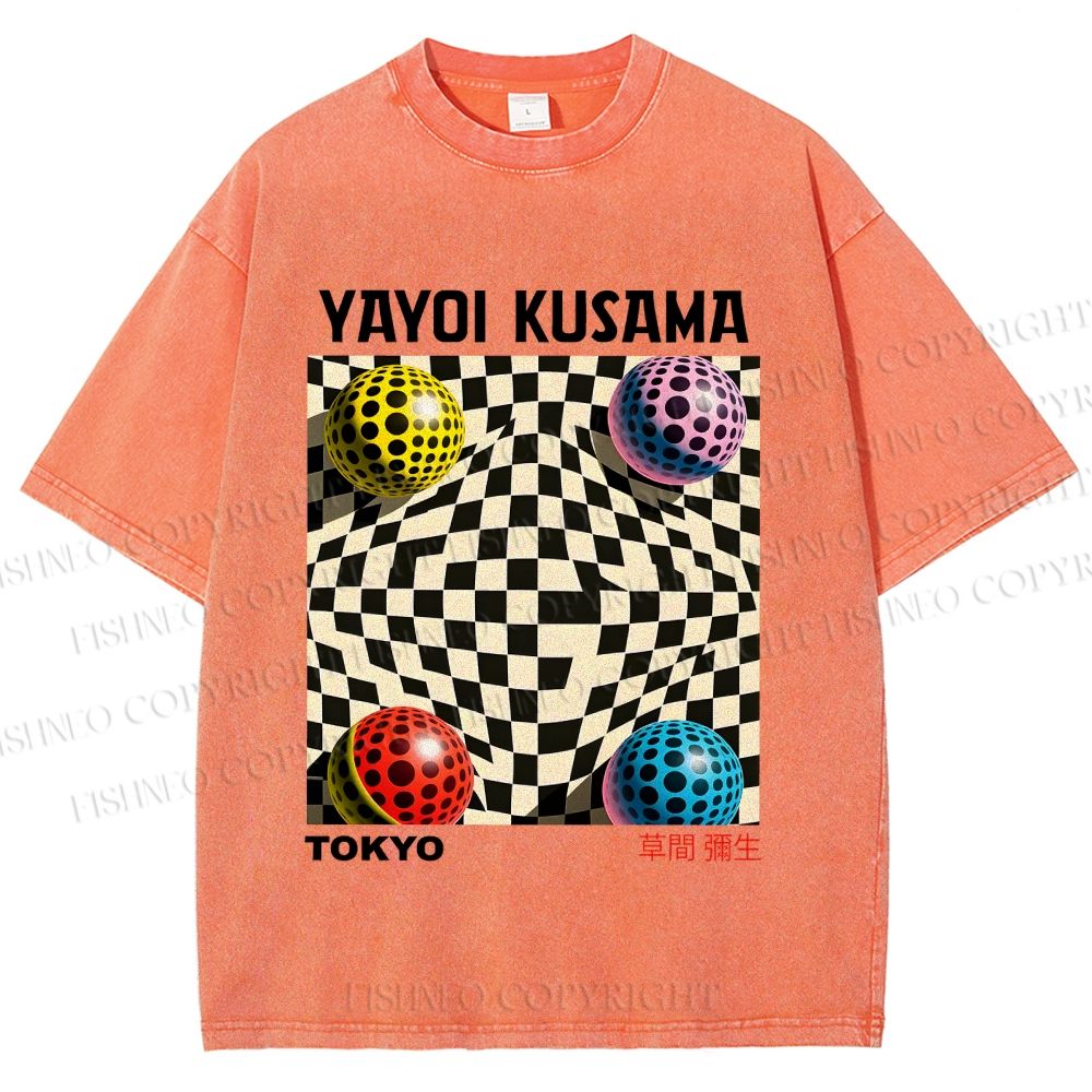 Unisex Yayoi Kusama 3D Geometric Pattern Printed Washed Tee