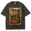 Unisex Japanese Ramen Opossum Printed Washed Tee