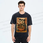 Unisex Japanese Ramen Opossum Printed Washed Tee