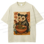 Unisex Japanese Ramen Opossum Printed Washed Tee