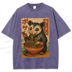 Unisex Japanese Ramen Opossum Printed Washed Tee