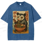 Unisex Japanese Ramen Opossum Printed Washed Tee