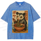 Unisex Japanese Ramen Opossum Printed Washed Tee